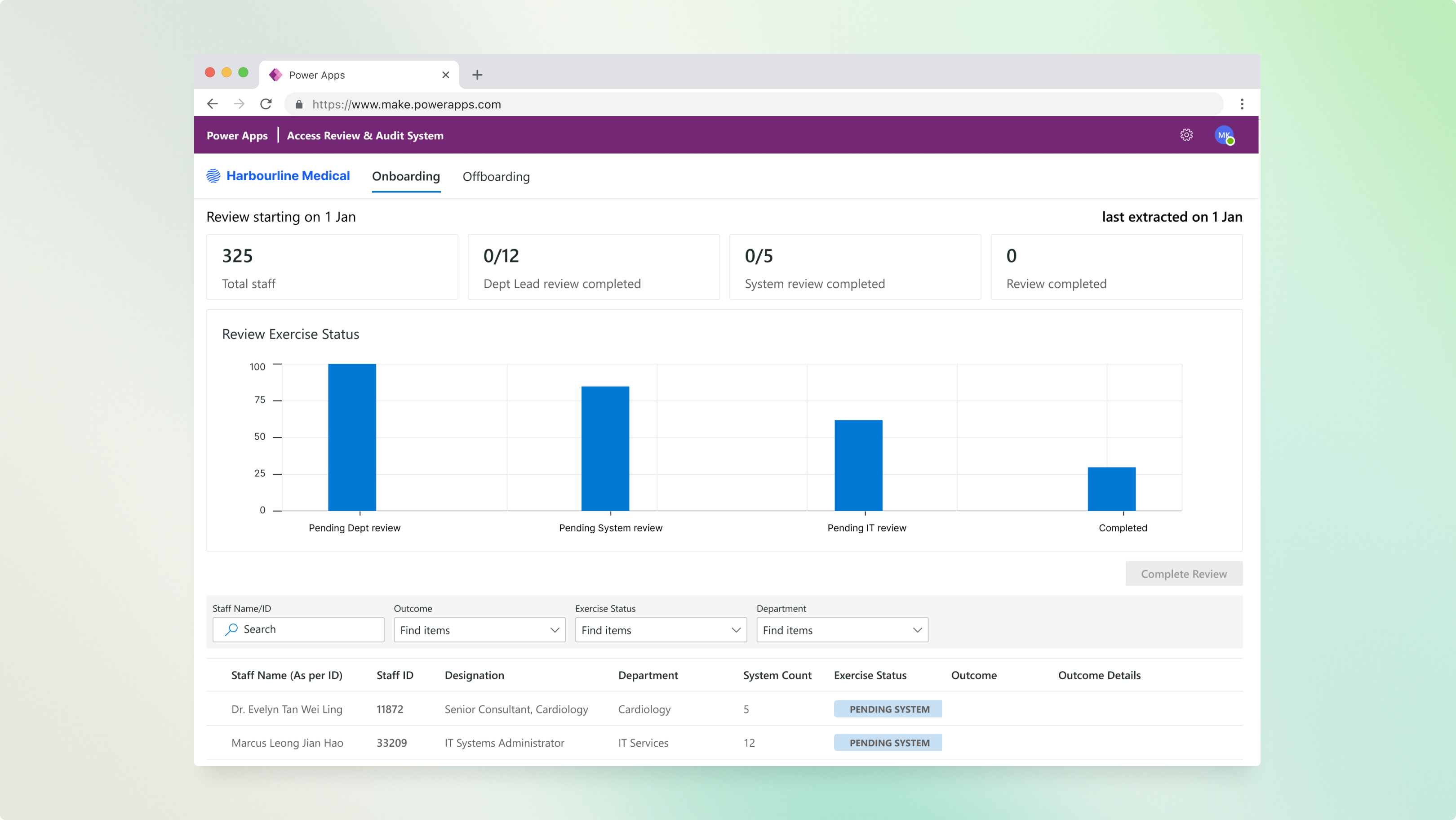 UI mockup of Access Review & Audit System