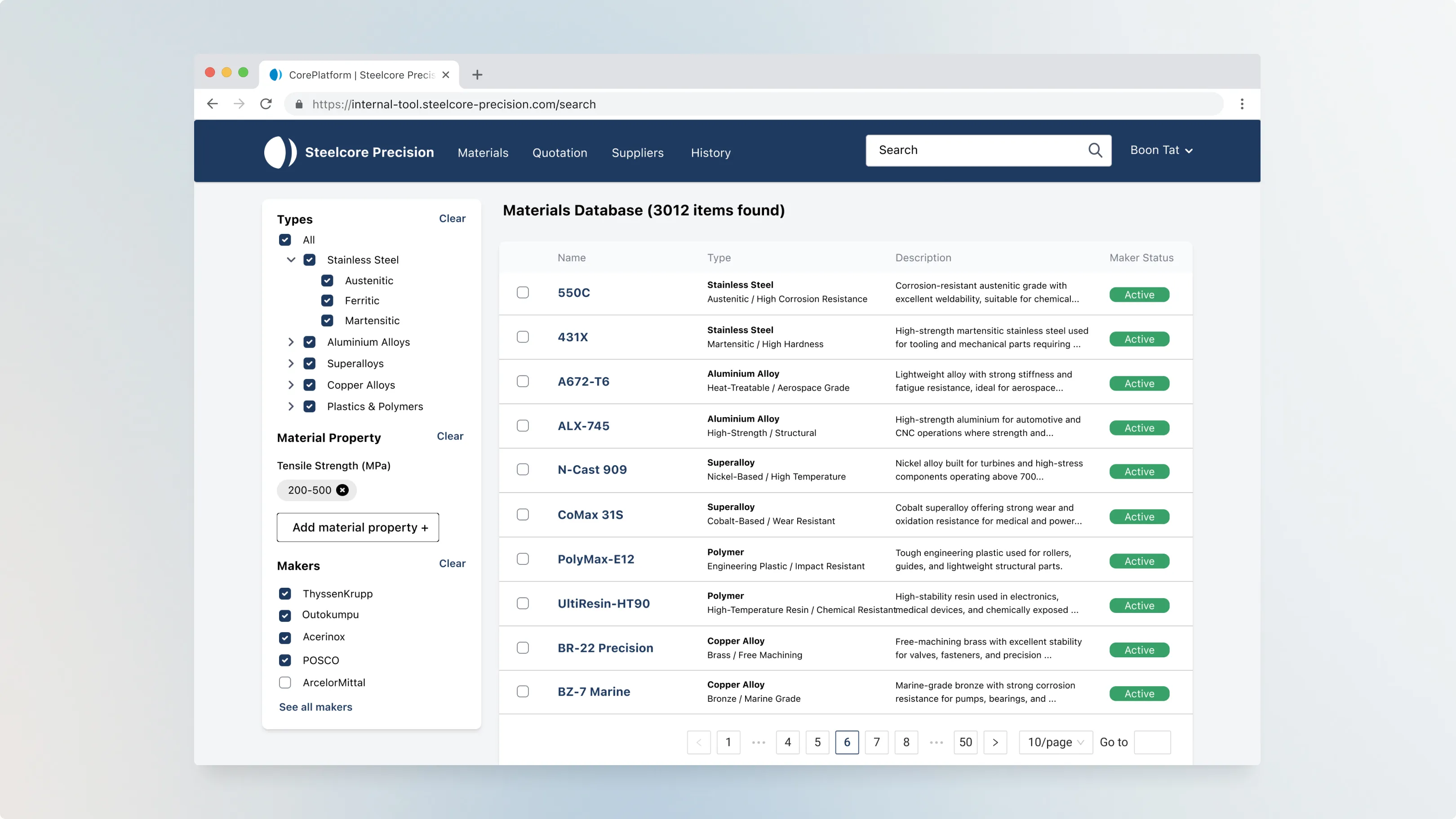 UI mockup of Inventory & Raw Material Management System