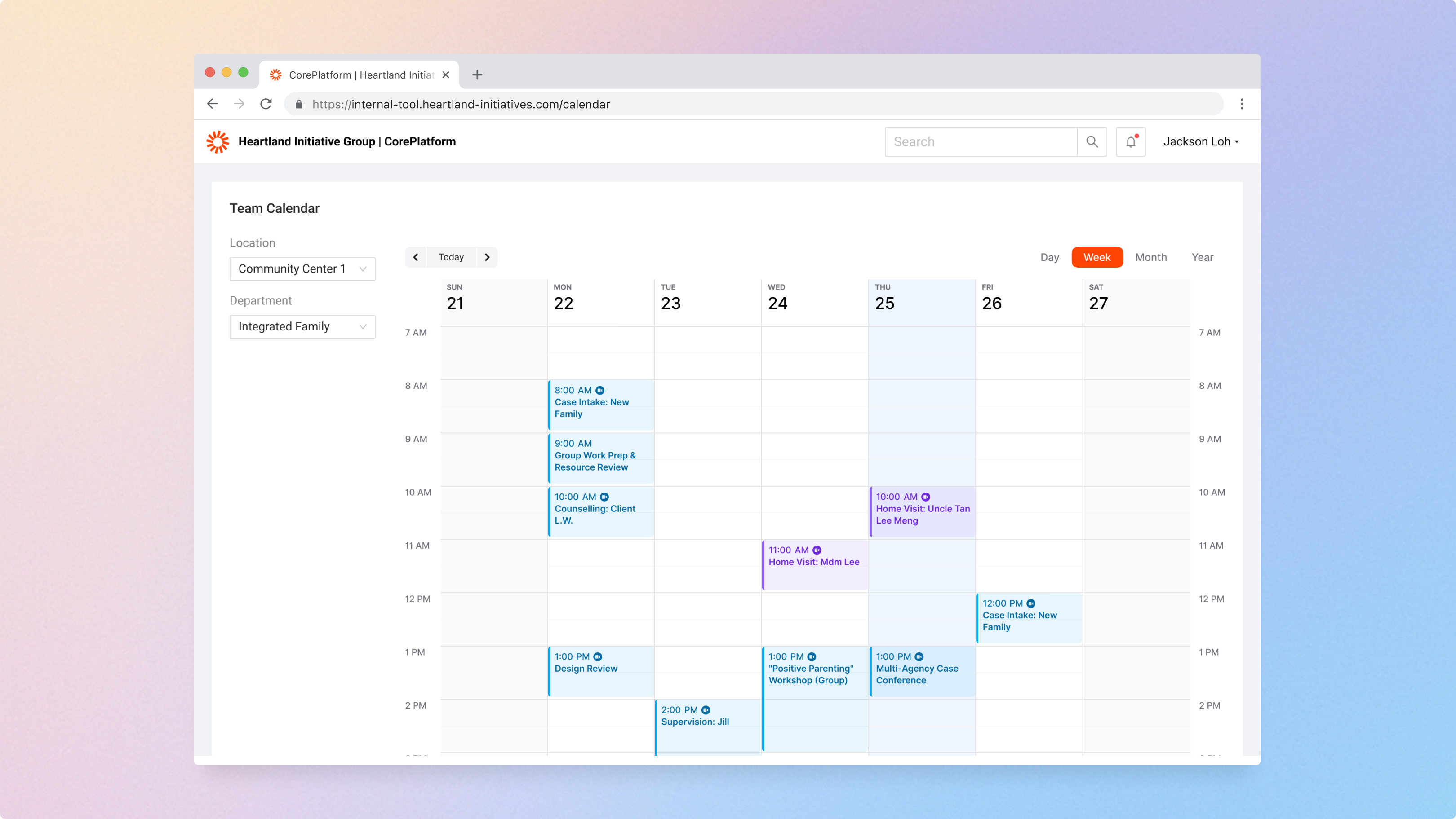 UI mockup of Service Delivery Scheduling System